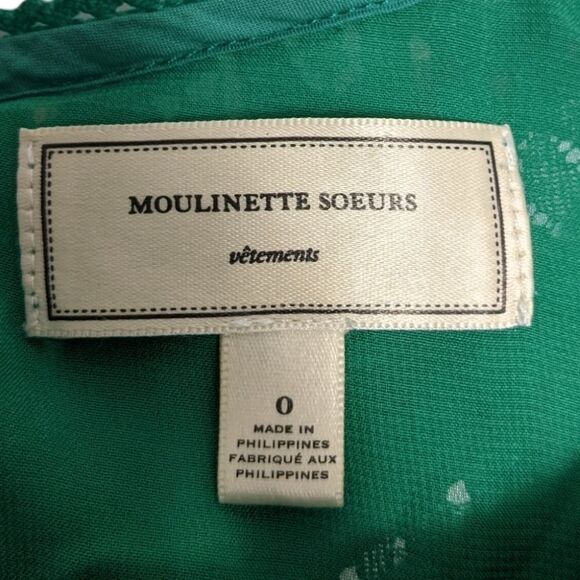 Anthropologie MOULINETTE SOEURS Green Lace Peplum Top 0 - Picture 4 of 7